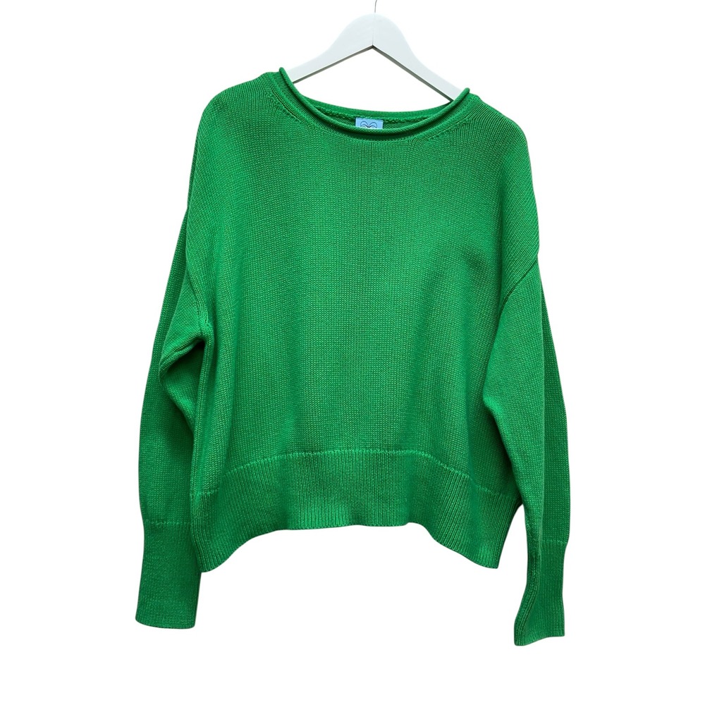 CeCe Womens Kelly Green Cotton Knit Crew Neck Drop Shoulder Sweater Large